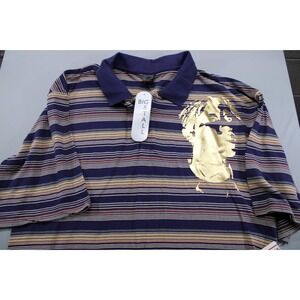 Vintage NWT Makaveli Polo Shirt Tupac Face Striped Purple Size 4XL‎